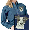 Jack Russell Terrier High Definition Portrait #3 Embroidered Ladies Denim Shirt for Jack Russell Terrier Lovers - Click to Enlarge