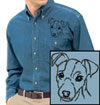 Jack Russell Terrier Portrait #1 Embroidered Mens Denim Shirt for Jack Russell Terrier Lovers - Click to Enlarge
