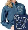 Jack Russell Terrier Portrait #2 Embroidered Ladies Denim Shirt for Jack Russell Terrier Lovers - Click to Enlarge