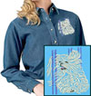 Maltese Agility #2 Embroidered Ladies Denim Shirt for Maltese Lovers - Click to Enlarge