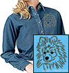 Black Pomeranian Portrait Embroidered Ladies Denim Shirt for Pomeranian Lovers - Click to Enlarge