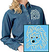 White Pomeranian Portrait Embroidered Ladies Denim Shirt for Pomeranian Lovers - Click to Enlarge