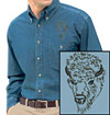 Bison Portrait #1 - American Buffalo Embroidered Mens Denim Shirt for Bison Lovers - Click to Enlarge