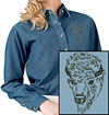 Bison Portrait #1 - American Buffalo Embroidered Ladies Denim Shirt for Bison Lovers - Click to Enlarge