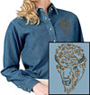 Bison Portrait #3 - Wilde Buffalo Embroidered Ladies Denim Shirt for Bison Lovers - Click to Enlarge