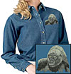 High Definition Gorilla Portrait Embroidered Ladies Denim Shirt for Gorilla Lovers - Click to Enlarge