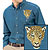 High Definition Jaguar Portrait Embroidered Mens Denim Shirt - Click for More Information