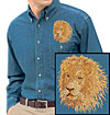 High Definition Lion Portrait #3 Embroidered Mens Denim Shirt for Lion Lovers - Click to Enlarge