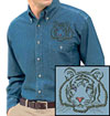 Tiger Portrait Embroidered Mens Denim Shirt for Tiger Lovers - Click to Enlarge