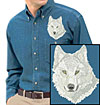 Artctic Wolf High Definition Portrait #3 Embroidered Mens Denim Shirt for Wolf Lovers - Click to Enlarge