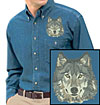 Grey Wolf High Definition Portrait #4 Embroidered Mens Denim Shirt for Wolf Lovers - Click to Enlarge